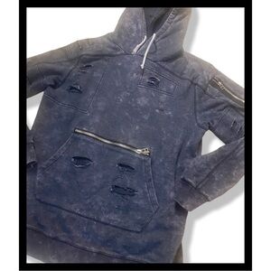 Haigt Distressed Blue Hoodie with Front Pocket